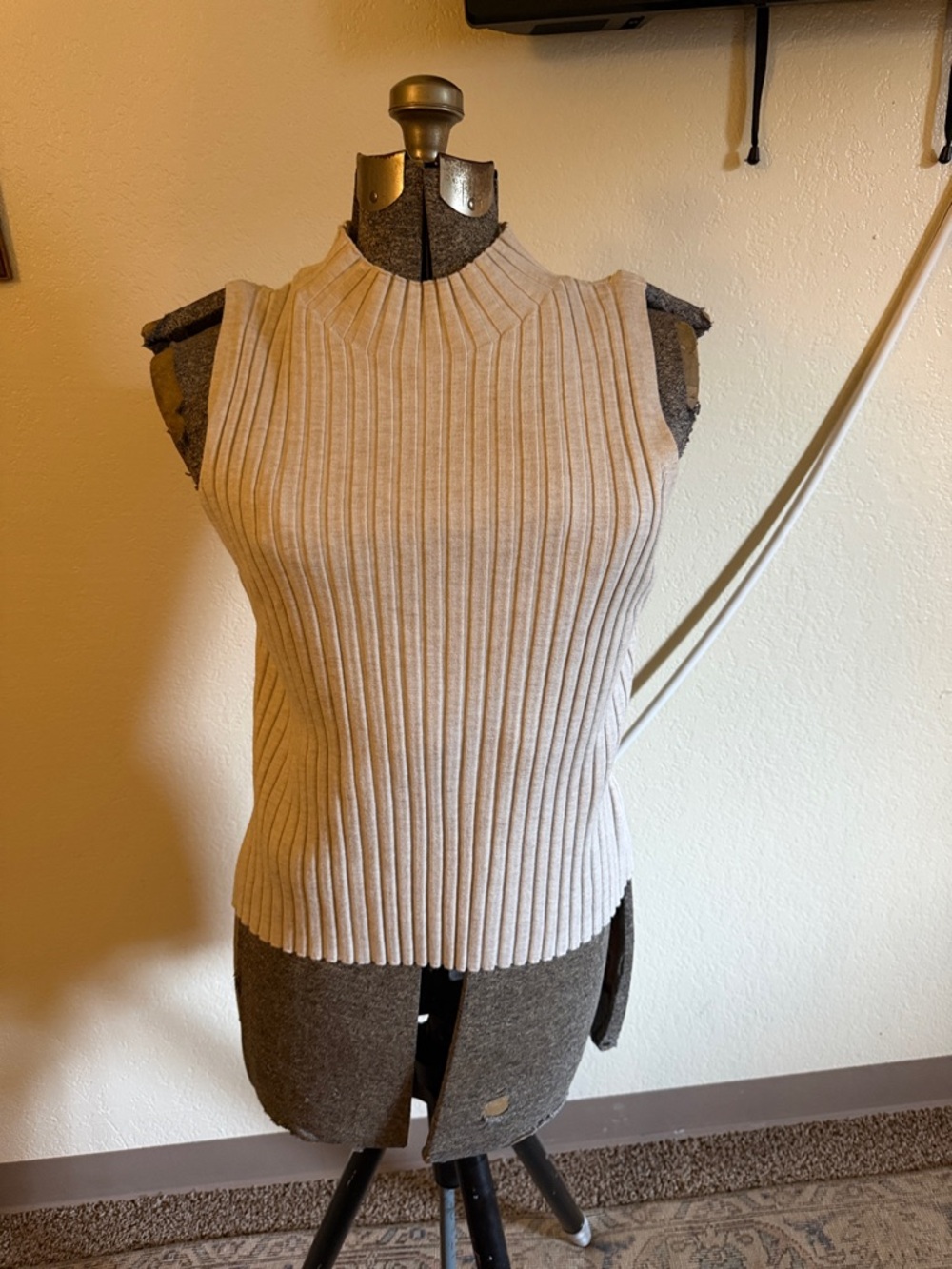 a new day Ribbed Sleeveless Mock Neck Top - Beige